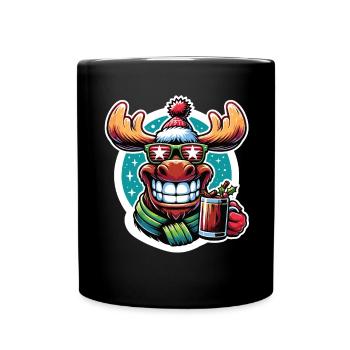 Elch Rentier Weihnachten Glühwein trinken - Tasse einfarbig - Schwarz - Vorne