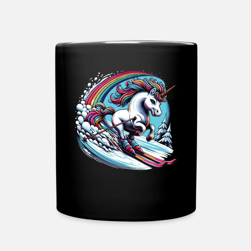 Ski Einhorn Skiing Unicorn Rainbow Winter Magic - Tasse einfarbig - Schwarz