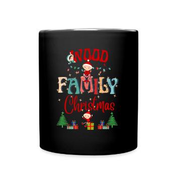 Wood Family Christmas Celebration Design - Full Colour Mug - black - Front