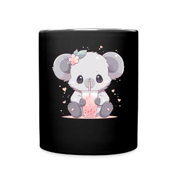 Kawaii Koala trinkt Boba Bubble Tea Chibi - Tasse einfarbig - Schwarz - Vorne