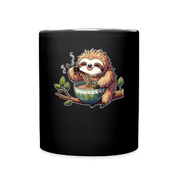 cute sloth eats ramen noodles sloths ramen - Full Colour Mug - black - Front