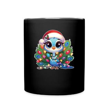 Santa Hat Christmas Fairy Lights Peacock - Full Colour Mug - black - Front