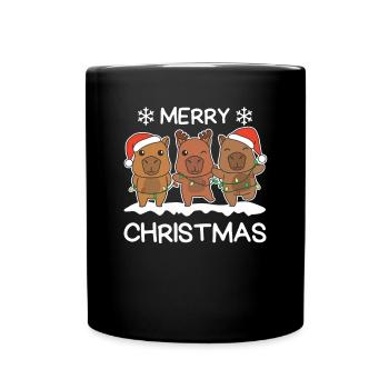 Frohe Weihnachten Capybara Heiligabend - Tasse einfarbig - Schwarz - Vorne