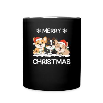 Joyeux Noël Corgi Chiens de la veille de Noël - Mug uni - noir - Devant