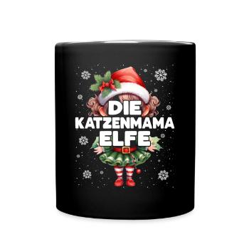 Katzenmama Elfe Lustiger Elf Weihnachtsoutfit - Tasse einfarbig - Schwarz - Vorne