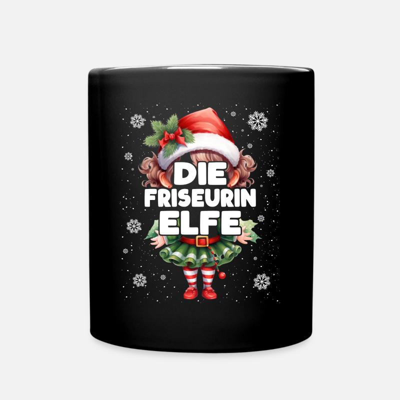 Friseurin Elfe Lustiger Elf Weihnachtsoutfit - Tasse einfarbig - Schwarz