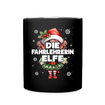 Fahrlehrerin Elfe Lustiger Elf Weihnachtsoutfit - Tasse einfarbig - Schwarz - Vorne