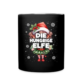 Hunrige Elfe Lustiger Elf Weihnachtsoutfit - Tasse einfarbig - Schwarz - Vorne