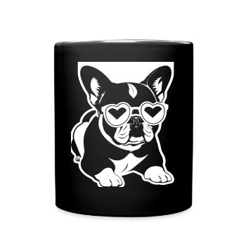 Drôle de bouledogue français avec des lunettes de soleil French Bulld - Mug uni - noir - Devant