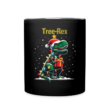 Arbre Rex avec guirlandes lumineuses et cadeau de Noël - Mug uni - noir - Devant