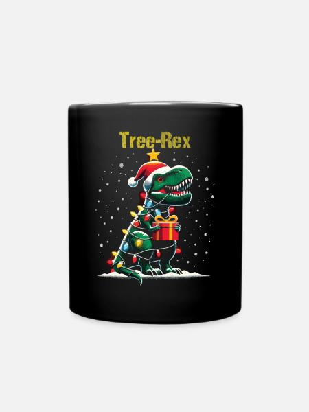 Tree Rex mit Lichterkette und Geschenk Weihnachten - Tasse einfarbig - Schwarz