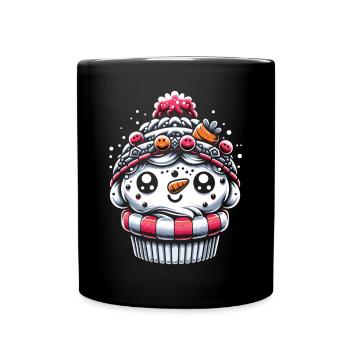 Frosty Delight Christmas Snowman Cupcake - Full Colour Mug - black - Front