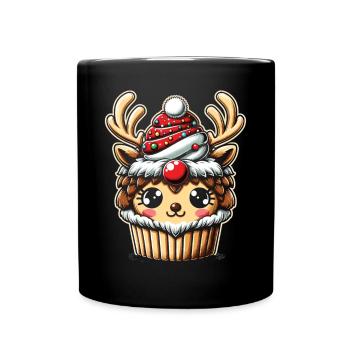 Merry Christmas: Reindeer Cupcake - Full Colour Mug - black - Front