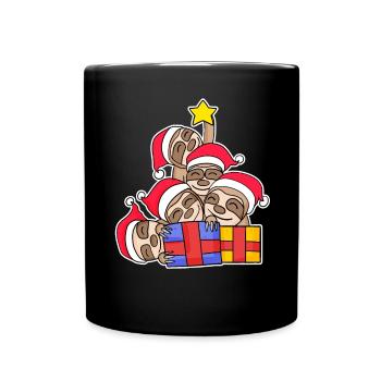 Sloth, Sloths, Christmas Tree, Christmas - Full Colour Mug - black - Front