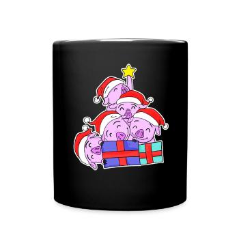 Pig Pigs Christmas Tree Christmas - Full Colour Mug - black - Front