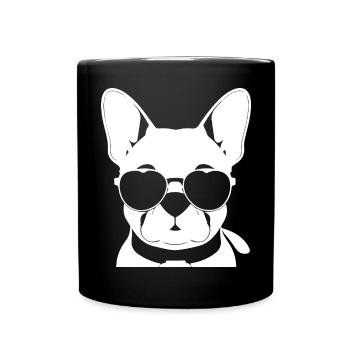 Lustige Französische Bulldogge mit Sonnenbrille Französischer Bulld - Tasse einfarbig - Schwarz - Vorne