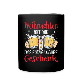 Weihnachten Weihnachtsmann Bier Geschenk - Tasse einfarbig - Schwarz - Vorne