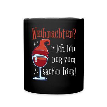 Wein Weinglas Weihnachten Wichtel Mütze Geschenk - Tasse einfarbig - Schwarz - Vorne