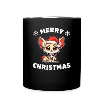 Santa Hat Christmas Fairy Lights Fennec - Full Colour Mug - black - Front