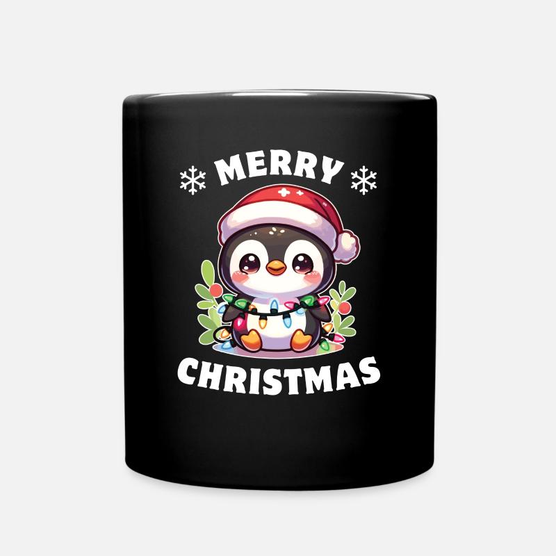 Weihnachtsmütze Weihnachten Lichterkette Pinguin - Tasse einfarbig - Schwarz