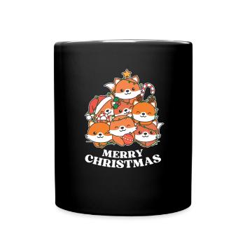 Merry Christmas Fox Christmas Eve Foxes - Full Colour Mug - black - Front
