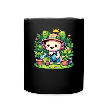 Axolotl als Hobbie Gärtner mit Pflanzen und Blumen - Tasse einfarbig - Schwarz - Vorne