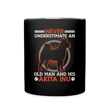 Vieil homme avec Akita Inu Akita Inu japonais - Mug uni - noir - Devant