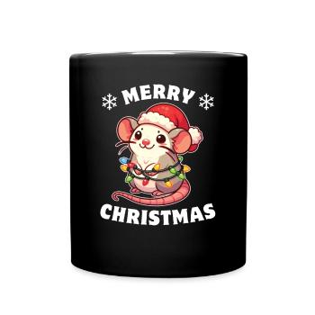 Père Noël chapeau Noël guirlandes lumineuses rat - Mug uni - noir - Devant