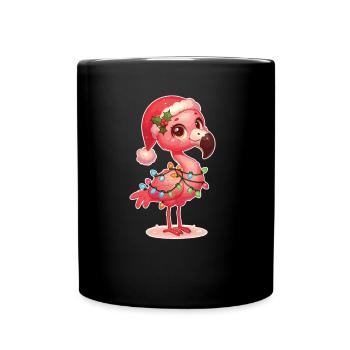 Père Noël chapeau Noël guirlandes lumineuses flamant rose - Mug uni - noir - Devant