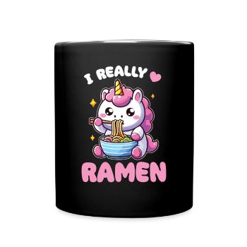 cute unicorn eats ramen noodles unicorns ramen - Full Colour Mug - black - Front