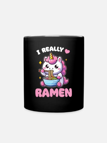 licorne mignonne mange des nouilles ramen licornes ramen - Mug uni - noir