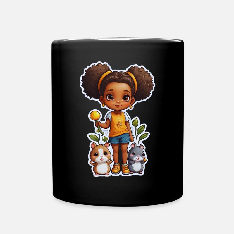 Niedliches Mädchen mit Hamstern und Blumen - Tasse einfarbig - Schwarz