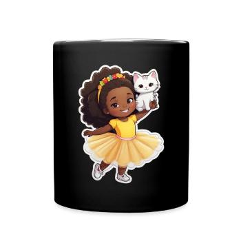 Cheerful child with cat in tutu - Full Colour Mug - black - Front