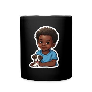 Niedliches Kind mit Hund Illustration - Tasse einfarbig - Schwarz - Vorne