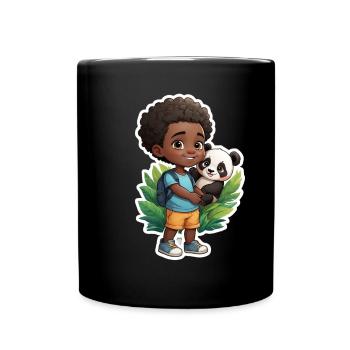 Cute boy with panda and nature motif - Full Colour Mug - black - Front
