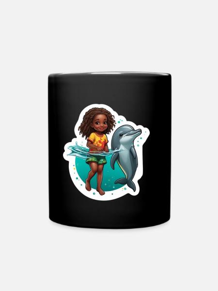 Joyeuse aventure en mer avec un dauphin - Mug uni - noir