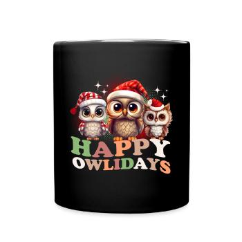 Happy Owlidays Hiboux de Noël - Mug uni - noir - Devant