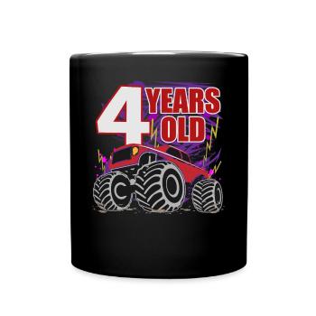 Four-Year Racer Monster Truck Celebration - Full Colour Mug - black - Front