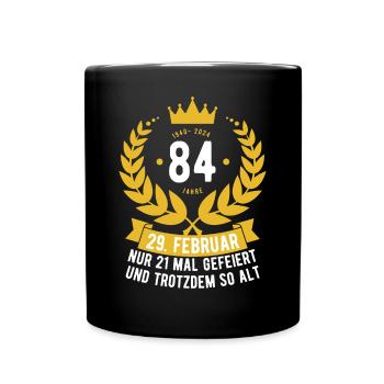 Schaltjahr 84 Jahre - Tasse einfarbig - Schwarz - Vorne