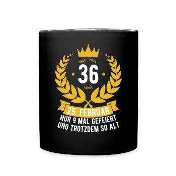 Schaltjahr 36 Jahre - Tasse einfarbig - Schwarz - Vorne