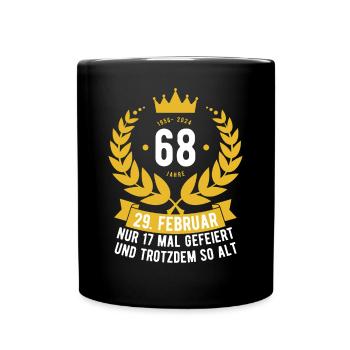 Schaltjahr 68 Jahre - Tasse einfarbig - Schwarz - Vorne