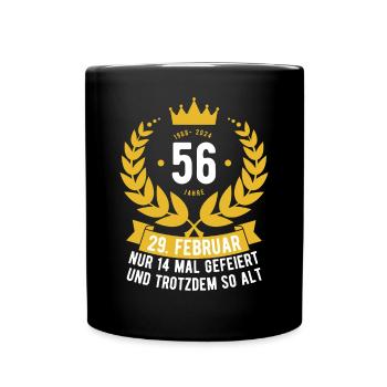 Schaltjahr 56 Jahre - Tasse einfarbig - Schwarz - Vorne