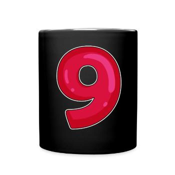 NINE - 9 - Digit red - Full Colour Mug - black - Front