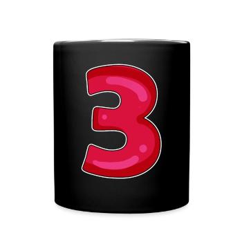 3 - Drei - Tasse einfarbig - Schwarz - Vorne