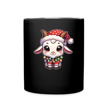 Père Noël chapeau Noël guirlandes lumineuses chèvre - Mug uni - noir - Devant