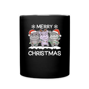 Joyeux Noël Hippopotame Hippopotame de la veille de Noël - Mug uni - noir - Devant