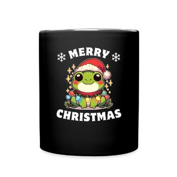 Père Noël chapeau Noël guirlandes lumineuses grenouille - Mug uni - noir - Devant