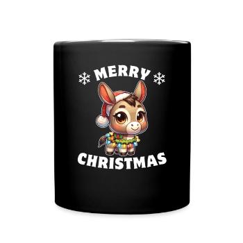Père Noël chapeau Noël guirlandes lumineuses âne - Mug uni - noir - Devant