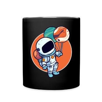 Astronaut Holding Planet Balloons Solar System - Full Colour Mug - black - Front