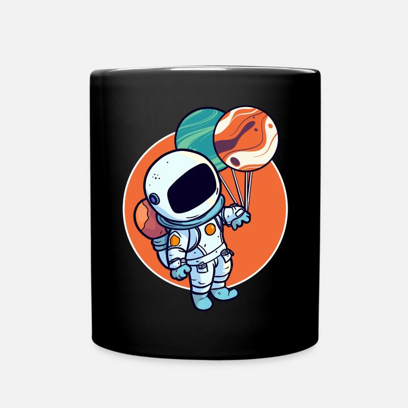 Astronaut Holding Planet Balloons Solar System - Full Colour Mug - black